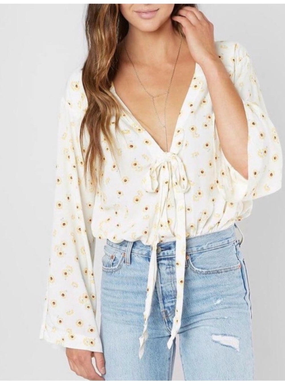Free People Intimately Floral LS Bodysuit, Size XS.